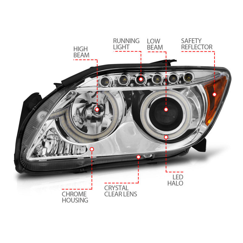 ANZO 2005-2010 Scion Tc Projector Headlights w/ Halo Chrome (CCFL) - Burkken Auto Parts