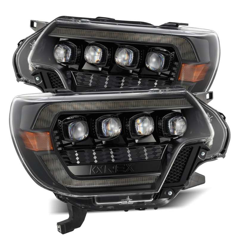 AlphaRex 12-15 Toyota Tacoma NOVA LED Proj Headlights Plank Alpha Blk w/Activ Light/Seq Signal/DRL - Burkken Auto Parts