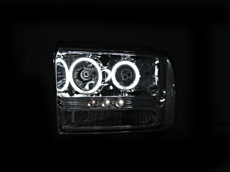 ANZO 2005-2007 Ford Excursion Projector Headlights w/ Halo Chrome w/ LED Strip (CCFL) 1pc - Burkken Auto Parts