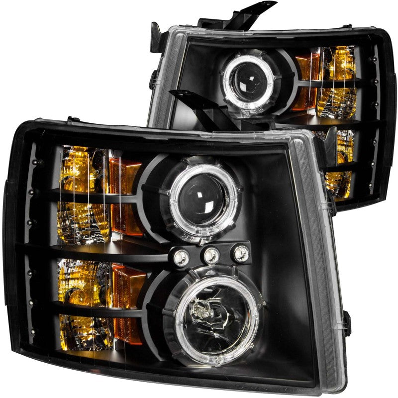 ANZO 2007-2013 Chevrolet Silverado 1500 Projector Headlights w/ Halo Black - Burkken Auto Parts