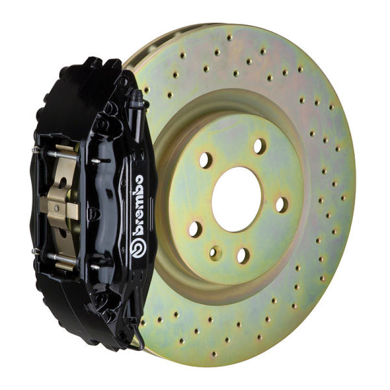 Brembo 05-14 Mustang GT Excl non-ABS Equipped Fr GT BBK 4Pist Cast 2pc 355x32 1pc Rtr Drill-Black - Burkken Auto Parts