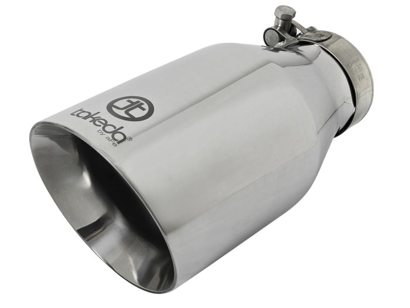 aFe Takeda 304 Stainless Steel Clamp-On Exhaust Tip 2.5in. Inlet / 4.5in. Outlet / 9in. L - Polished - Burkken Auto Parts
