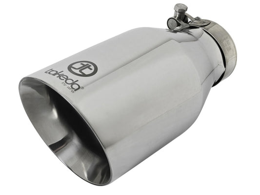 aFe Takeda 304 Stainless Steel Clamp-On Exhaust Tip 2.5in. Inlet / 4.5in. Outlet / 9in. L - Polished - Burkken Auto Parts