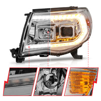 ANZO 05-11 Toyota Tacoma Projector Headlights w/Light Bar Switchback Chrome Housing - Burkken Auto Parts
