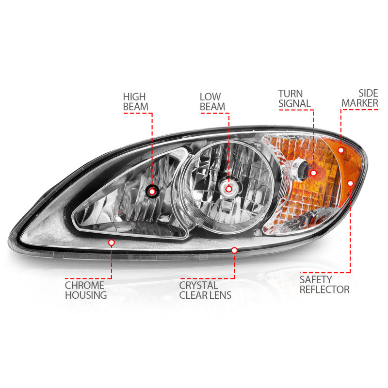 ANZO 2008-2016 International Prostar Crystal Headlights Chrome Housing - Burkken Auto Parts