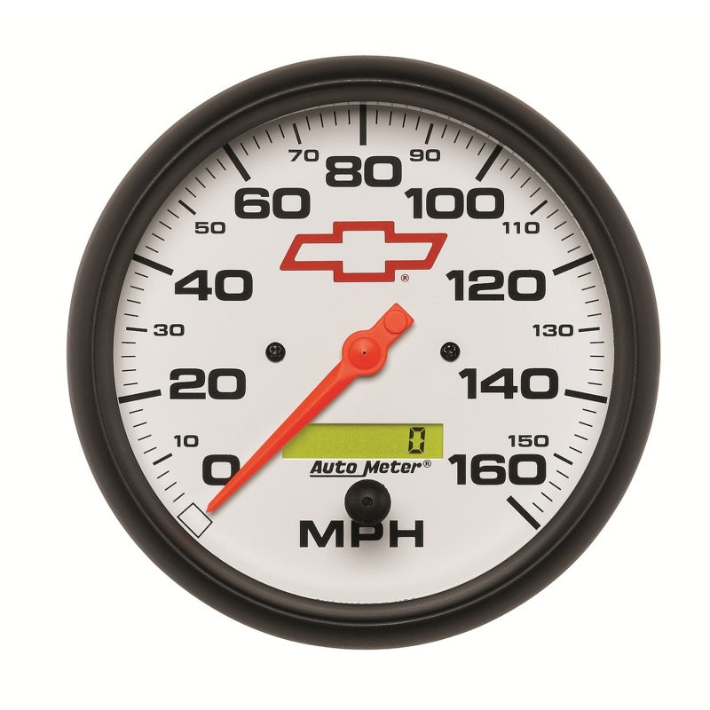AutoMeter Gauge Speedometer 5in. 160MPH Elec. Programmable Chevy Red Bowtie White - Burkken Auto Parts