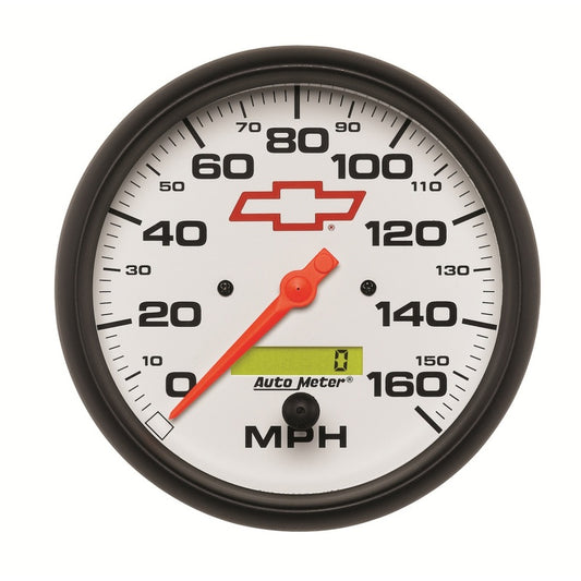 AutoMeter Gauge Speedometer 5in. 160MPH Elec. Programmable Chevy Red Bowtie White - Burkken Auto Parts