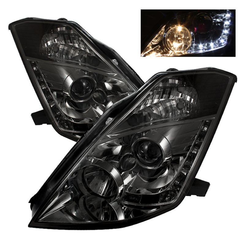 Spyder Nissan 350Z 03-05 Projector Headlights Halogen Model Only - DRL Smoke PRO-YD-N350Z02-DRL-SM - Burkken Auto Parts