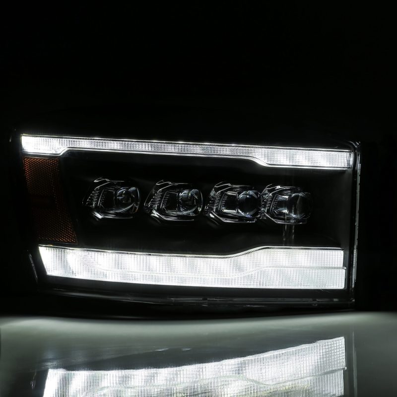 AlphaRex 06-08 Dodge Ram 1500HD NOVA LED ProjHeadlights Plank Style Blk w/Seq Signal/DRL/Amber LED - Burkken Auto Parts