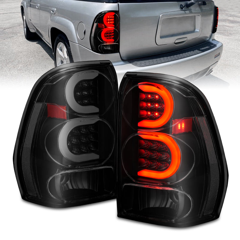 ANZO 2002-2009 Chevrolet Trailblazer LED Tail Lights w/ Light Bar Black Housing Smoke Lens - Burkken Auto Parts
