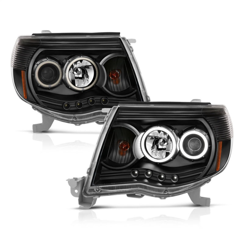 ANZO 2005-2011 Toyota Tacoma Projector Headlights w/ Halo Black - Burkken Auto Parts
