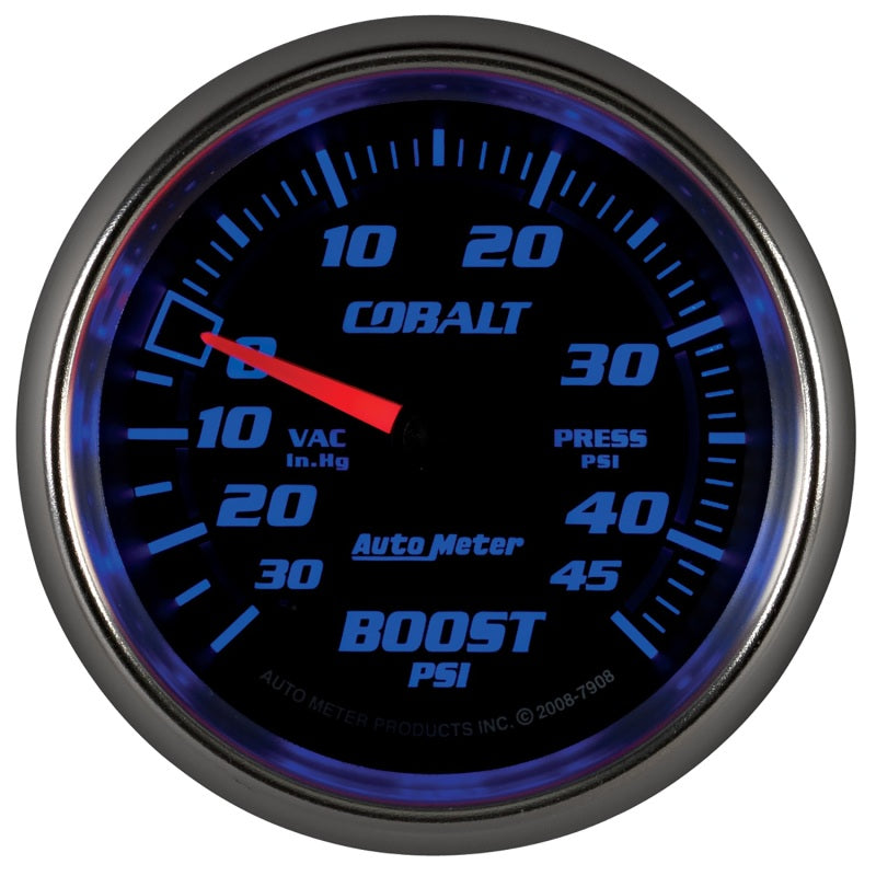 AutoMeter Gauge Vac/Boost 2-5/8in. 30Inhg-45PSI Mechanical Cobalt - Burkken Auto Parts