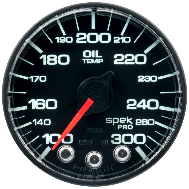 Autometer Spek-Pro Gauge Oil Temp 2 1/16in 300f Stepper Motor W/Peak & Warn Blk/Blk - Burkken Auto Parts