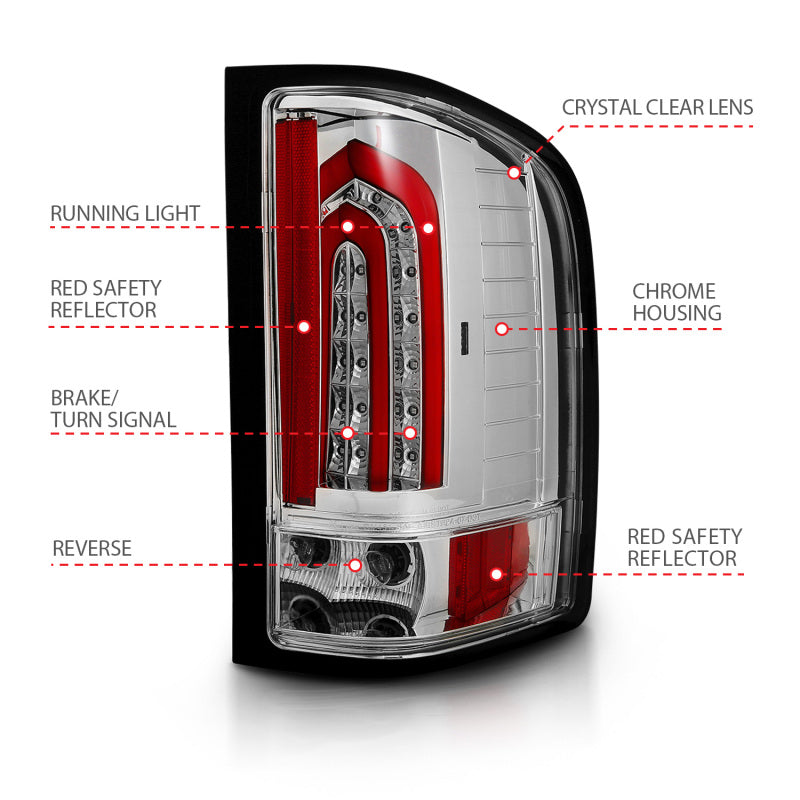 ANZO 2007-2013 Chevrolet Silverado 1500 LED Taillights Chrome - Burkken Auto Parts