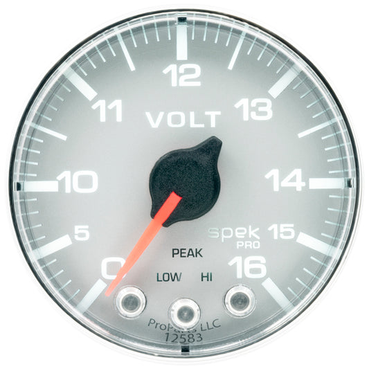 Autometer Spek-Pro Gauge Voltmeter 2 1/16in 16V Stepper Motor W/Peak & Warn Slvr/Chrm - Burkken Auto Parts