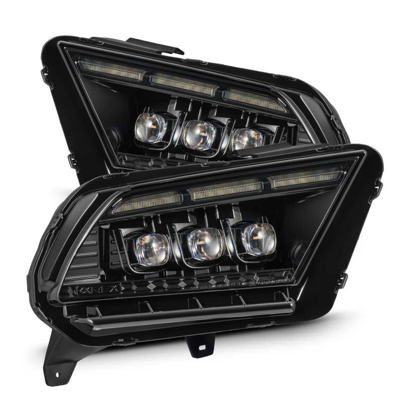 AlphaRex 13-14 Ford Mustang NOVA LED Proj Headlights Alpha-Blk w/Actv Light & Seq.Sig / SB DRL - Burkken Auto Parts