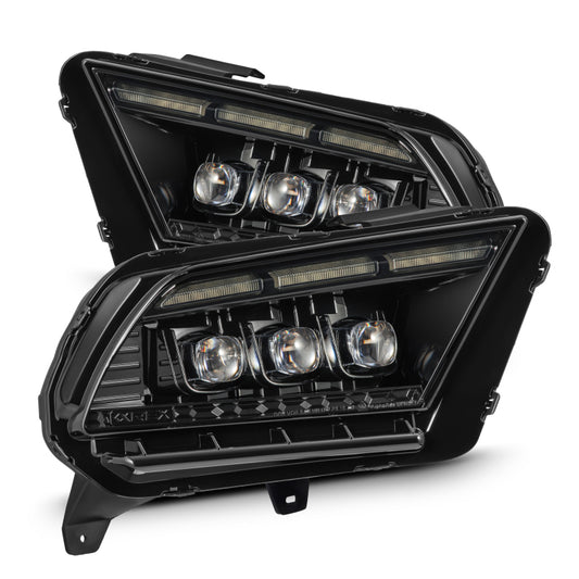 AlphaRex 13-14 Ford Mustang NOVA LED Proj Headlights Alpha-Blk w/Actv Light & Seq.Sig / SB DRL - Burkken Auto Parts