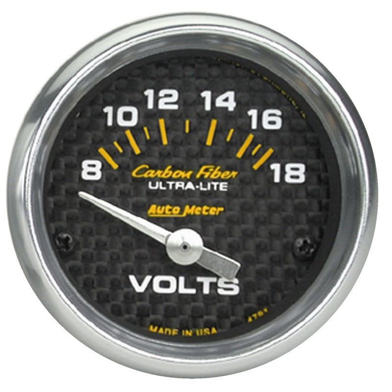 Autometer Carbon Fiber 52mm 8-18 Volt Electronic Volt meter - Burkken Auto Parts