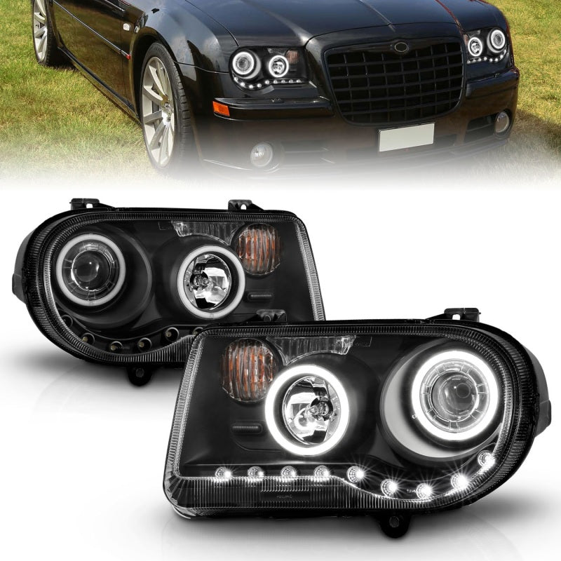 ANZO 2005-2010 Chrysler 300C Projector Headlights w/ Halo Black (CCFL) G2 - Burkken Auto Parts