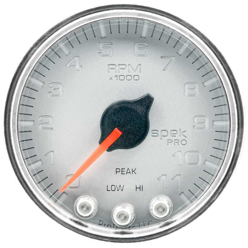 Autometer Spek-Pro Gauge Tach 2 1/16in 11K Rpm W/ Shift Light & Peak Mem Slvr/Chrm - Burkken Auto Parts