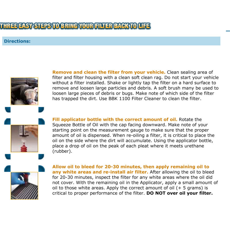 BBK BBK Cold Air Filter Restore Cleaner And Re-Oil Kit - Burkken Auto Parts