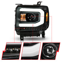 ANZO 2014-2015 GMC Sierra 1500 Projector Headlights w/ Light Bar Black Housing (Halogen Type) - Burkken Auto Parts