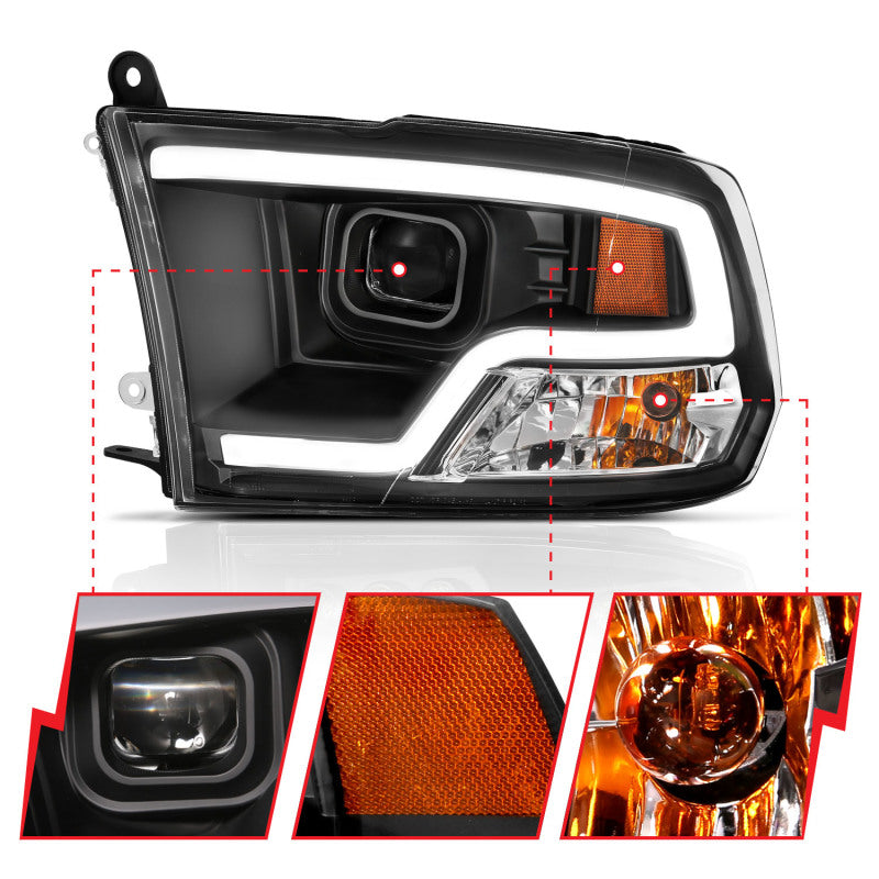 ANZO 09-18 Dodge Ram 1500 Plank Style Projector Headlights Black w/ Halo - Burkken Auto Parts