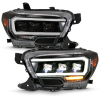 ANZO 2016-2018 Toyota Tacoma LED Projector Headlights Plank Style Black w/ Amber - Burkken Auto Parts