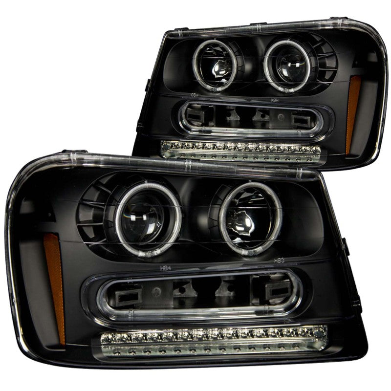 ANZO 2002-2009 Chevrolet Trailblazer Projector Headlights w/ Halo Black - Burkken Auto Parts