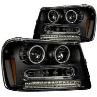 ANZO 2002-2009 Chevrolet Trailblazer Projector Headlights w/ Halo Black - Burkken Auto Parts