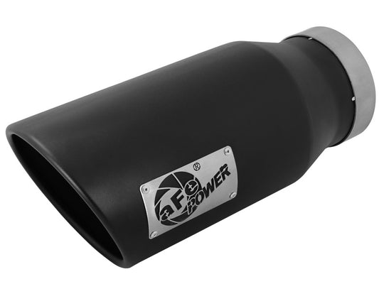 aFe POWER MACH Force-Xp 5in 304 Stainless Steel Exhaust Tip 5In x 7Out x15Lin Bolt-On Right-Blk - Burkken Auto Parts