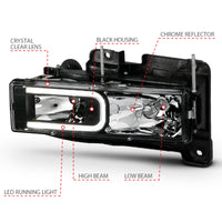 ANZO 1999-2000 Cadillac Escalade Crystal Headlights Light Bar Black Housing (Pair) - Burkken Auto Parts