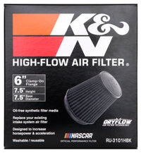 K&N Universal Rubber Filter Round Tapered 6in Flange ID x 7.5in Base OD x 5.25in Top OD x 8in Height - Burkken Auto Parts