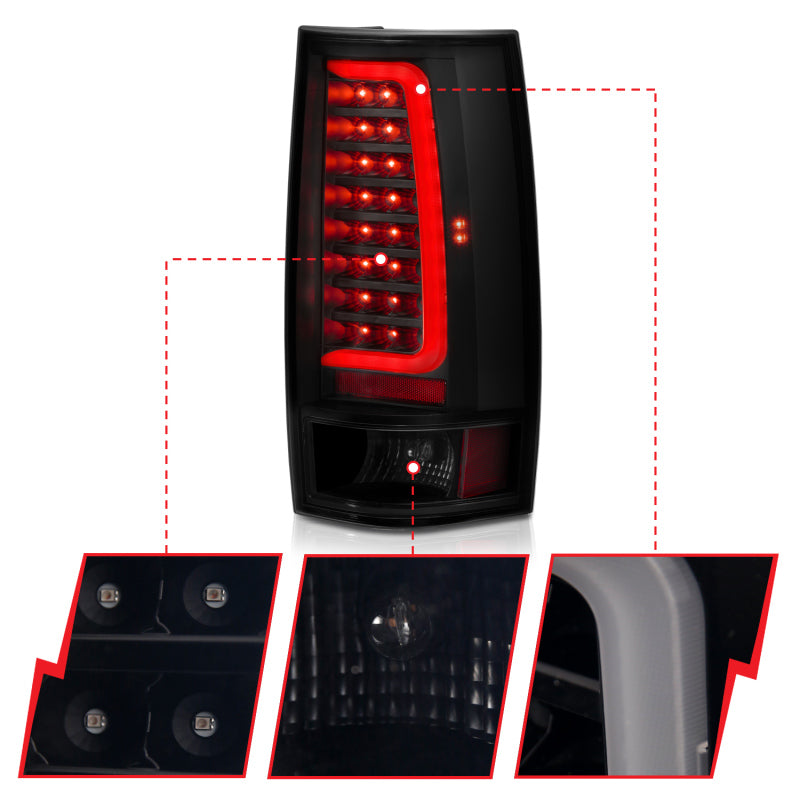 ANZO 2007-2014 Chevy Tahoe LED Taillight Plank Style Black w/Smoke Lens - Burkken Auto Parts