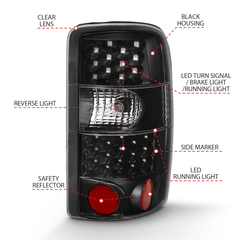 ANZO 2000-2006 Chevrolet Tahoe Led Taillights Black/Clear - Burkken Auto Parts