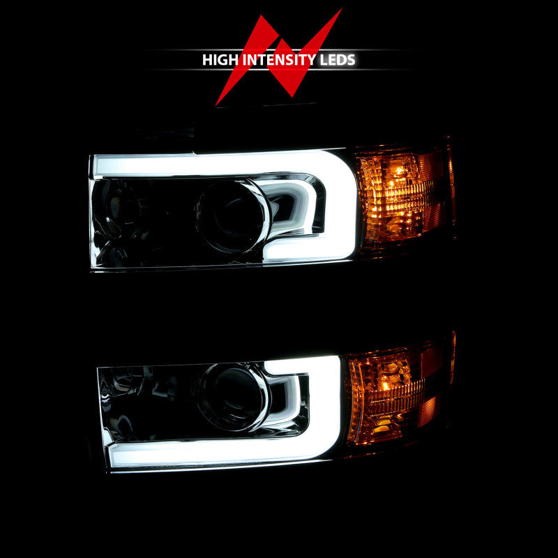 ANZO 2015-2016 Chevrolet Silverado Projector Headlights w/ Plank Style Design Chrome w/ Amber - Burkken Auto Parts