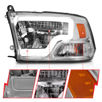 ANZO 2009-2020 Dodge Ram 1500 Full LED Square Projector Headlights w/ Chrome Housing Chrome Amber - Burkken Auto Parts