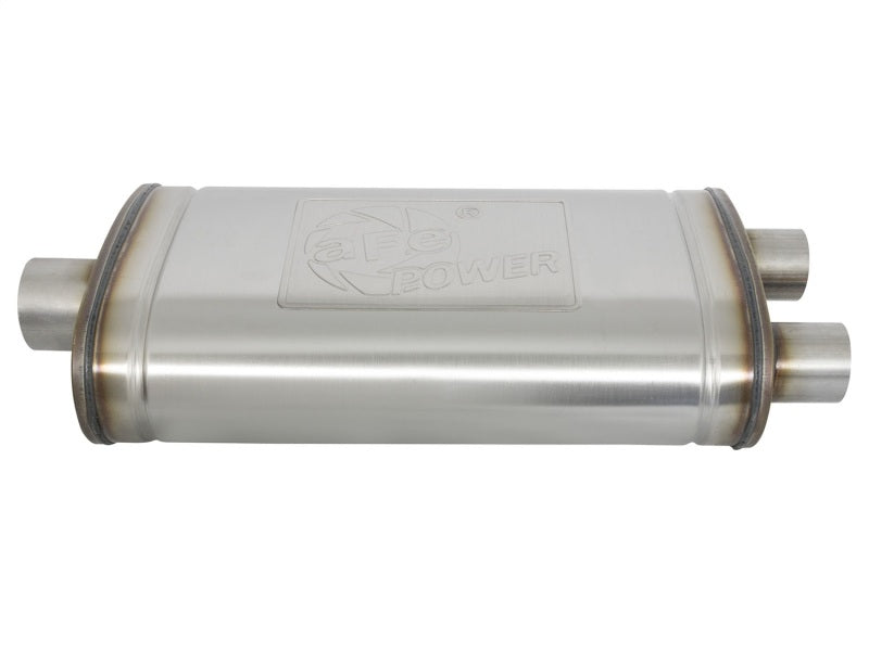 aFe MACHForce XP SS Muffler 3in Center Inlet / 2.5in Dual Outlets 22in L x 11in W x 6in H Body - Burkken Auto Parts