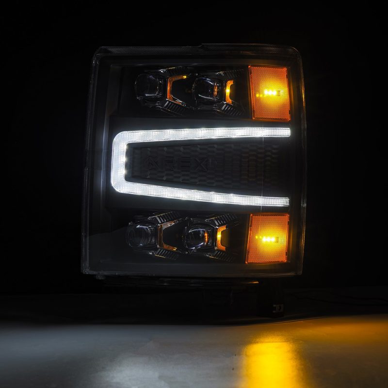 AlphaRex 04-15 Chevy 1500HD NOVA-Series LED Proj Headlights Black w/Activ Light/Seq Signal & SB DRL - Burkken Auto Parts