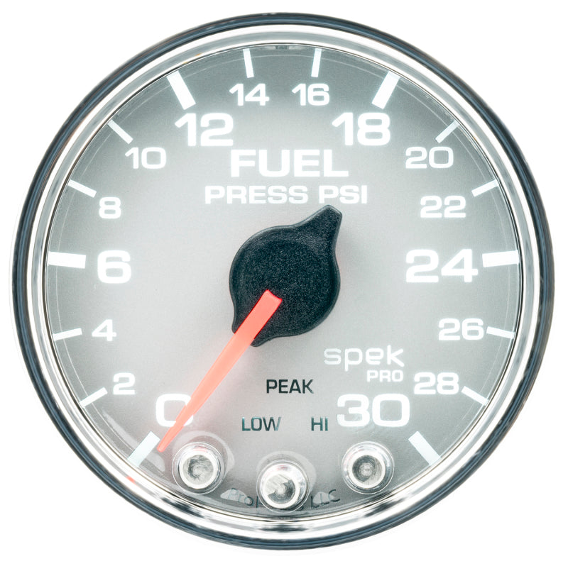 Autometer Spek-Pro Gauge Fuel Press 2 1/16in 30psi Stepper Motor W/Peak & Warn Slvr/Chrm - Burkken Auto Parts