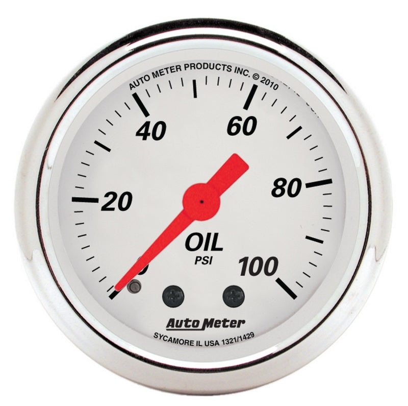 AutoMeter Gauge Oil Press 2-1/16in. 100PSI Mech Arctic White - Burkken Auto Parts