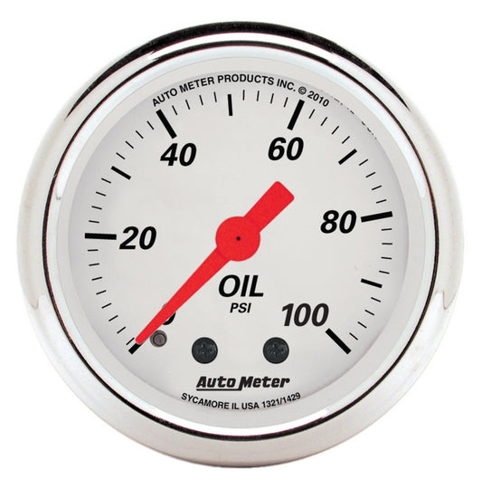 AutoMeter Gauge Oil Press 2-1/16in. 100PSI Mech Arctic White - Burkken Auto Parts