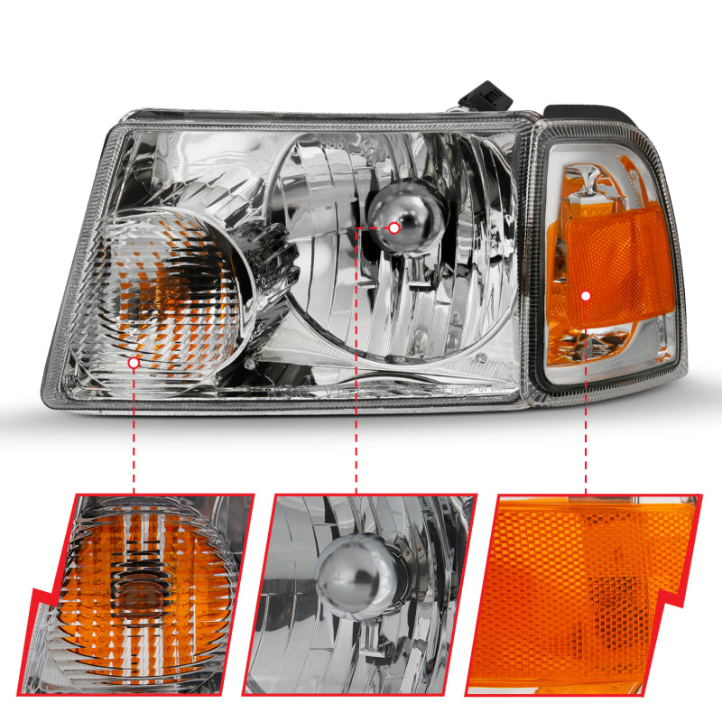 ANZO 2001-2011 Ford Ranger Crystal Headlight Chrome w/Corner Lights (OE Replacement) - Burkken Auto Parts
