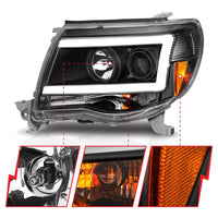 ANZO 05-09 Toyota Tacoma Projector Light Bar Style Headlights w/ C Light Bar - Burkken Auto Parts