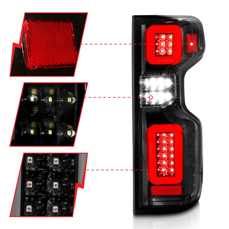 ANZO 19-21 Chevy Silverado Work Truck Full LED Taillights Blk Housing Clear Lens G2 (w/C light Bars) - Burkken Auto Parts