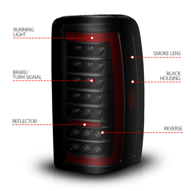 ANZO 00-06 Chevrolet Tahoe / GMC Yukon Full LED Taillights w/ Lightbar Black Housing/Smoke Lens - Burkken Auto Parts