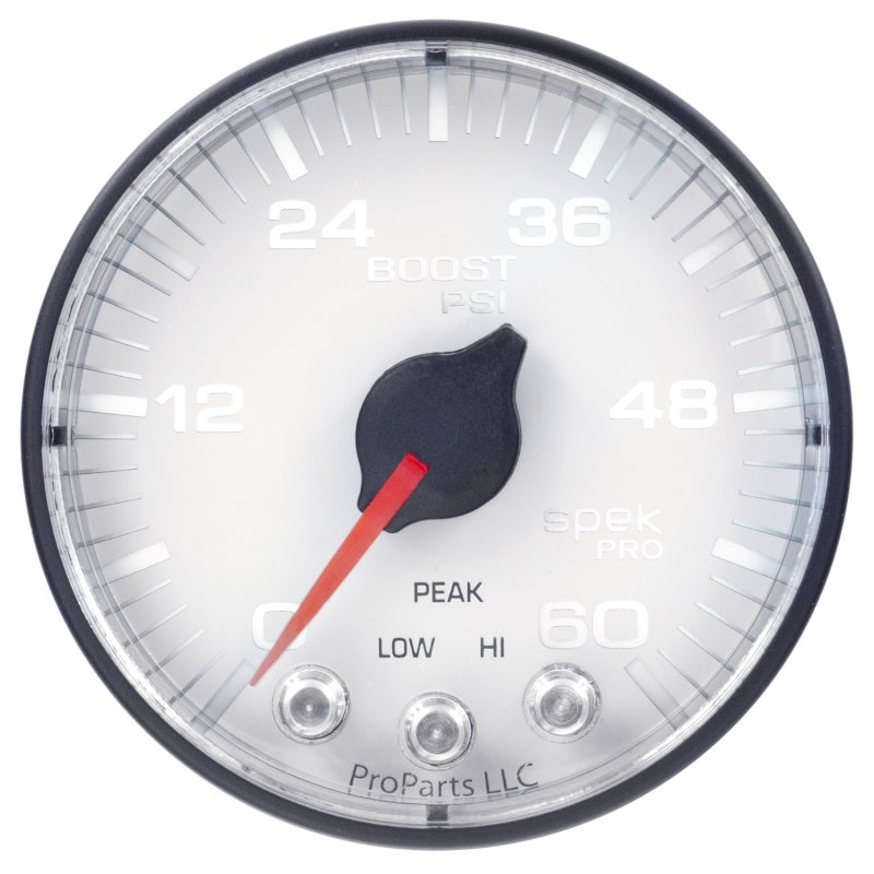 Autometer Spek-Pro Gauge Boost 2 1/16in 60psi Stepper Motor W/Peak & Warn Wht/Blk - Burkken Auto Parts