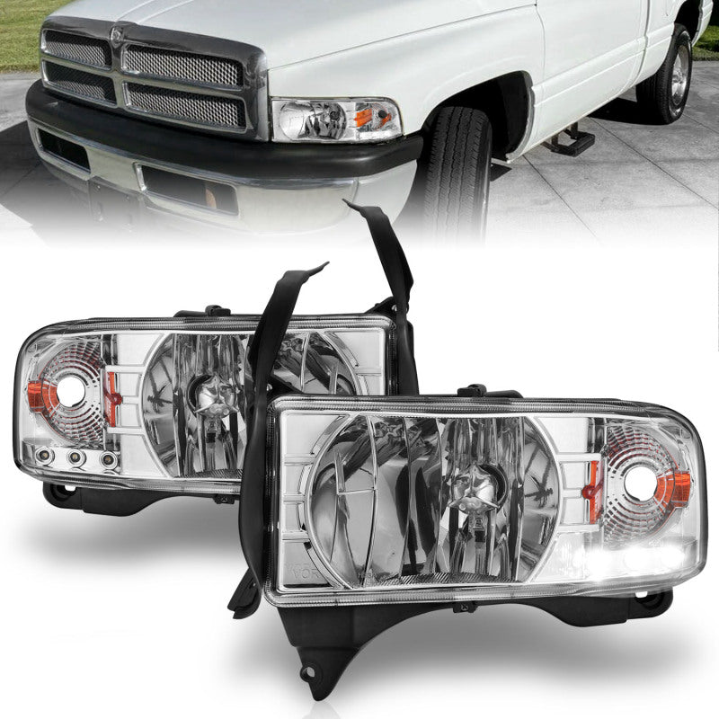 ANZO 1994-2001 Dodge Ram Crystal Headlights Chrome w/ LED - Burkken Auto Parts