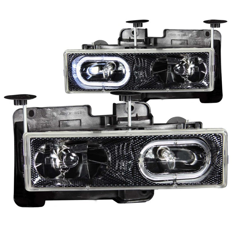 ANZO 1988-1998 Chevrolet C1500 Crystal Headlights Carbon w/ Halo - Burkken Auto Parts