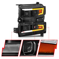 ANZO 19-22 Chevrolet Silverado 1500 LED Proj HL w/Lgt Bar SwBk Seq. Blk w/In. Light - Driver Side ON - Burkken Auto Parts